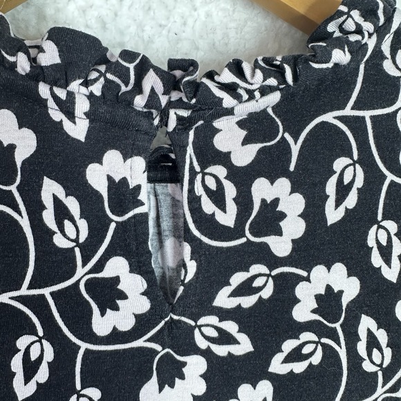 Boden Womens Black White Floral Dress Size 12R‎ Long Sleeve Ruffle Neck Boho - Picture 15 of 16